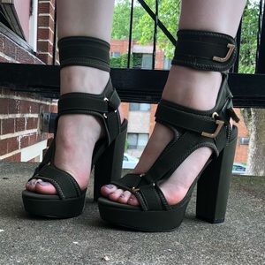 Fashion Nova Olive Green Chunky Heels